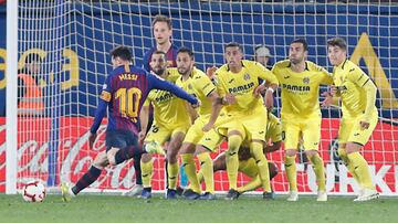 Imagen de la secuencia del libre directo de Messi que supuso el tercer gol del Barcelona en el partido contra el Villarreal.