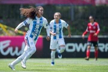 Action photo during the match Pachuca vs Tijuana Womens, Corresponding Final of Tournament 2016-2017 of the League BBVA Bancomer MX. 

Foto de accion durante el partido Pachuca vs Tijuana Femenil, Correspondiente a la Final  del Torneo 2016-2017 de la Liga BBVA Bancomer MX, en la foto:   Gol Diana Garcia Pachuca Femenil

22/04/2017/MEXSPORT/Javier Ramirez