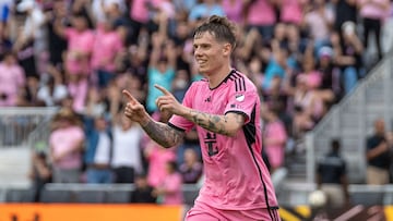 Inter Miami's #16 Robert Taylor celebrates after scoring his team�s 3rd goal during the MLS football match between Orlando City and Inter Miami FC at Chase Stadium in Fort Lauderdale, Florida, on March 2, 2024. (Photo by Chris ARJOON / AFP)