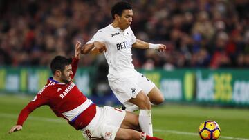 Montero, en un partido con el Swansea.