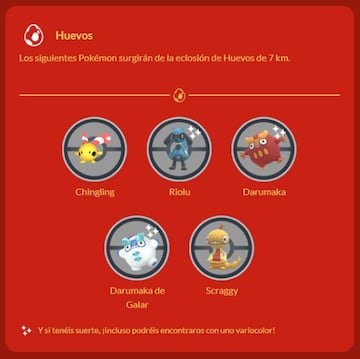 Pok&eacute;mon disponibles eclosionando Huevos de 7 Km durante el evento A&ntilde;o Nuevo Lunar 2023 de Pok&eacute;mon GO