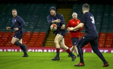 Wales' centre Hadleigh Parkes during today's training session at the Principality Stadium in Cardiff.