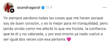 El enigmático mensaje de Sandra Garal en redes sociales.