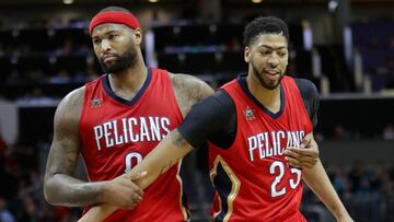 CHARLOTTE, NC - MARCH 11: Teammates DeMarcus Cousins #0 and Anthony Davis #23 of the New Orleans Pelicans during their game against the Charlotte Hornets at Spectrum Center on March 11, 2017 in Charlotte, North Carolina. NOTE TO USER: User expressly acknowledges and agrees that, by downloading and or using this photograph, User is consenting to the terms and conditions of the Getty Images License Agreement. Streeter Lecka/Getty Images/AFP
== FOR NEWSPAPERS, INTERNET, TELCOS & TELEVISION USE ONLY ==