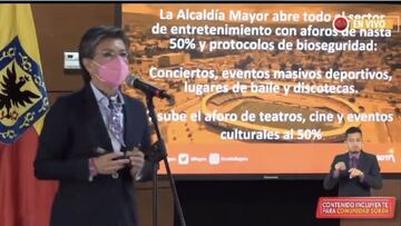 Claudia López: "Se abre el fútbol en Bogotá con un aforo del 50%"