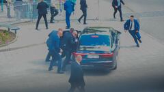 Security officers move Slovak PM Robert Fico in a car after he was injured in a shooting incident, after a Slovak government meeting in Handlova, Slovakia, May 15, 2024. REUTERS/Radovan Stoklasa BEST QUALITY AVAILABLE
