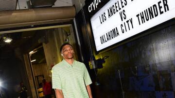 LOS ANGELES, CA - FEBRUARY 7: Russell Westbrook #0 of the Los Angeles Lakers arrives to the arena before the game against the Oklahoma City Thunder on February 7, 2023 at Crypto.Com Arena in Los Angeles, California. NOTE TO USER: User expressly acknowledges and agrees that, by downloading and/or using this Photograph, user is consenting to the terms and conditions of the Getty Images License Agreement. Mandatory Copyright Notice: Copyright 2023 NBAE (Photo by Adam Pantozzi/NBAE via Getty Images)