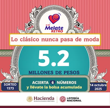 Resultados Melate Retro 1573: premios y números que cayeron hoy 14 de octubre de 2025