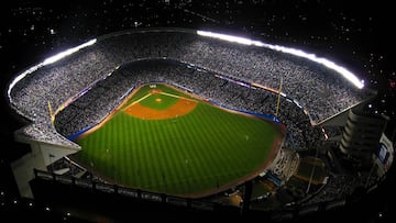 NEW YORK - SEPTEMBER 21: (EDITORIAL USE ONLY) In this handout photo provided by perspectiveAerials.com, an aerial view of Yankees Stadium is seen during the game between the New York Yankees and the Baltimore Orioles on September 21, 2008 in the Bronx borough of New York City. The Yankees are playing their final season in the 85 year old ball park and plan on moving into the new Yankee Stadium across the street to start the 09 season.  (Photo by perspectiveAerials.com via Getty Images)