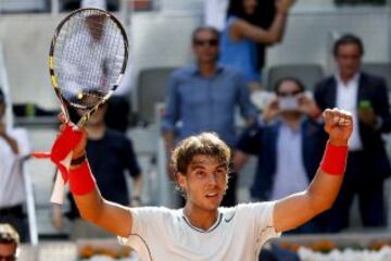 Rafa Nadal celebra la victoria contra David Ferrer y su pase a la semifinal del Torneo.