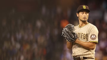 PHOENIX, ARIZONA - APRIL 23: Starting pitcher Yu Darvish #11 of the San Diego Padres pitches against the Arizona Diamondbacks during the first inning of the MLB game at Chase Field on April 23, 2023 in Phoenix, Arizona.   Christian Petersen/Getty Images/AFP (Photo by Christian Petersen / GETTY IMAGES NORTH AMERICA / Getty Images via AFP)