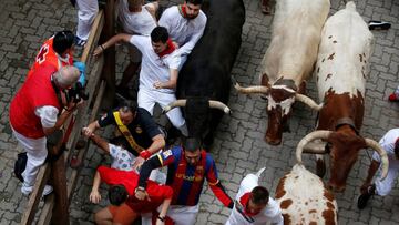 Imagen de los toros de Jandilla durante el quinto encierro de San Ferm&iacute;n.