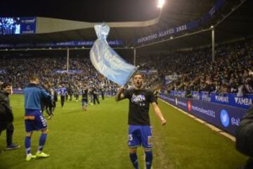 Theo Hernández celebra el pase a la final de la Copa del Rey 2017 tras ganar al Celta de Vigo.