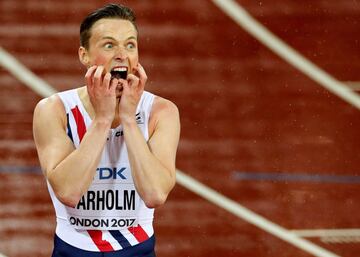 Karsten Warholm tras ganar la final de los 400 metros obstáculos. 