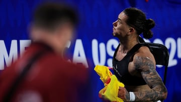 CHARLOTTE, NORTH CAROLINA - JULY 10: Darwin Nu�ez of Uruguay reacts during the CONMEBOL Copa America 2024 semifinal match between Uruguay and Colombia at Bank of America Stadium on July 10, 2024 in Charlotte, North Carolina. Buda Mendes/Getty Images/AFP (Photo by Buda Mendes / GETTY IMAGES NORTH AMERICA / Getty Images via AFP)