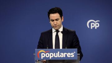 El secretario general del Partido Popular, Teodoro García Egea, en una rueda de prensa en la sede nacional del PP