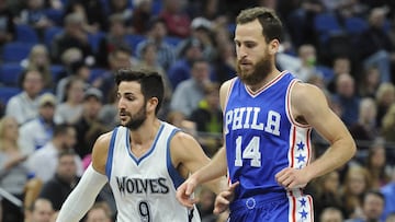 Ricky Rubio y Sergio Rodr&iacute;guez, en su primer partido NBA.