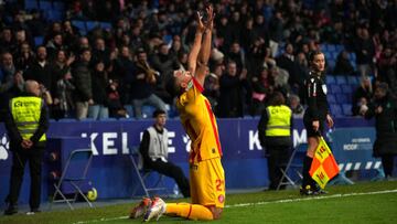 BARCELONA, SPAIN - JANUARY 07: Yangel Herrera of Girona FC celebrates after scoring the team's second goal during the LaLiga match between Espanyol and Girona at RCDE Stadium on January 07, 2023 in Barcelona, Spain. (Photo by Alex Caparros/Getty Images)