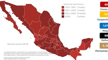 Mapa, muertes y casos de coronavirus en M&eacute;xico por estados hoy 26 de octubre