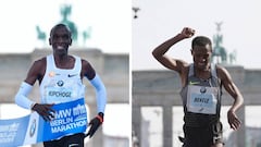 Eliud Kipchoge y Kenenisa Bekele compiten en el Marat&oacute;n de Berl&iacute;n de 2018 y 2019.