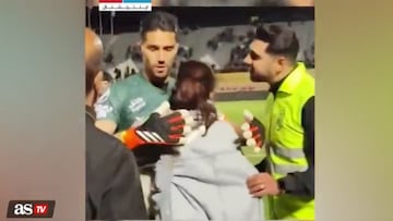 Hossein Hosseini, the Esteghlal FC goalkeeper, was fined $4,500 and suspended after he hugged a young woman who snuck onto the field.