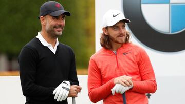 Pep Guardiola y Tommy Fleetwood durante el pro-am antes del BMW PGA Championship.