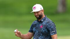 LOUISVILLE, KENTUCKY - MAY 15: Jon Rahm of Spain waves his ball on the 16th green during a practice round prior to the 2024 PGA Championship at Valhalla Golf Club on May 15, 2024 in Louisville, Kentucky.   Michael Reaves/Getty Images/AFP (Photo by Michael Reaves / GETTY IMAGES NORTH AMERICA / Getty Images via AFP)
