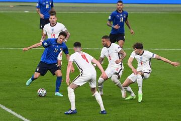 Federico Chiesa rodeado de jugadores ingleses.