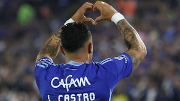 BOGOTA, COLOMBIA - FEBRUARY 8: Leonardo Castro of Millonarios celebrates his goal during a Liga Colombiana match between Millonarios and La Equidad at Estadio El Campin on February 8, 2025 in Bogota, Colombia. (Photo by Santiago Arenas/Eurasia Sport Images/Getty Images)