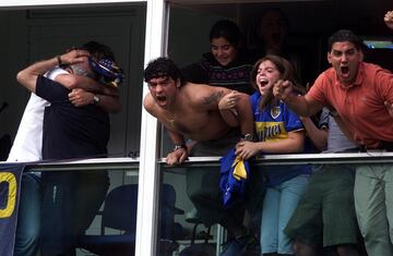 Diego Armando Maradona supporting Boca Juniors at La Bombonera.