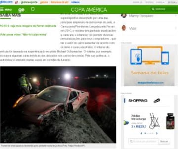 El diario brasile&ntilde;o mostr&oacute; el estado en que qued&oacute; el auto del chileno.