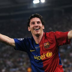 When did Messi score his first and last goals for Barcelona?