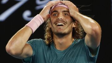 Tennis - Australian Open - Fourth Round - Melbourne Park, Melbourne, Australia, January 20, 2019. Greece&rsquo;s Stefanos Tsitsipas reacts after winning the match against Switzerland&rsquo;s Roger Federer. REUTERS/Adnan Abidi