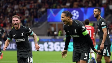 Van Dijk celebra el segundo gol al Milan durante la Champions League.