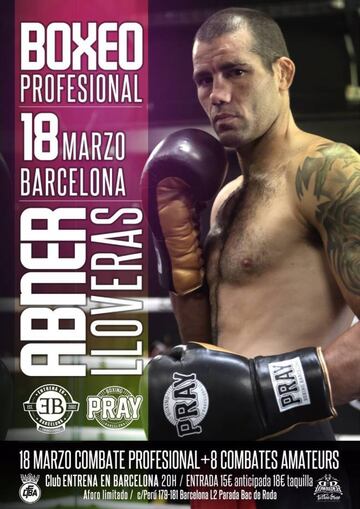 Cartel promocional de la pelea de Abner Lloveras de este 18 de marzo en Barcelona.