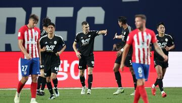 Soccer Football - Friendly - Team K-League v Atletico Madrid - Seoul World Cup Stadium, Seoul, South Korea - July 27, 2023 Team K-League's Anton Kryvotsiuk celebrates scoring their first goal with Jeong Tae-uk REUTERS/Kim Hong-Ji