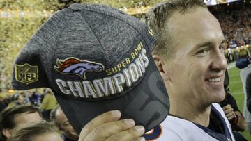 Denver Broncosx92 Peyton Manning celebrates after the NFL Super Bowl 50 football game Carolina Panthers Sunday, Feb. 7, 2016, in Santa Clara, Calif. The Broncos won 24-10. (AP Photo/David J. Phillip) 
