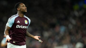 Jhon Duran centre-forward of Aston Villa and Colombia celebrates after scoring his sides first goal during the UEFA Champions League 2024/25 League Phase MD2 match between Aston Villa FC and FC Bayern München at Villa Park on October 2, 2024 in Birmingham, England. (Photo by Jose Breton/Pics Action/NurPhoto via Getty Images)