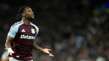 Jhon Duran centre-forward of Aston Villa and Colombia celebrates after scoring his sides first goal during the UEFA Champions League 2024/25 League Phase MD2 match between Aston Villa FC and FC Bayern München at Villa Park on October 2, 2024 in Birmingham, England. (Photo by Jose Breton/Pics Action/NurPhoto via Getty Images)