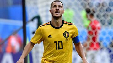 Eden Hazard jugando con la selección belga en el Mundial de Rusia