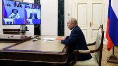 Russian President Vladimir Putin chairs a meeting with members of the Security Council via video link at the Kremlin in Moscow, Russia, August 11, 2023. Sputnik/Mikhail Klimentyev/Kremlin via REUTERS ATTENTION EDITORS - THIS IMAGE WAS PROVIDED BY A THIRD PARTY.