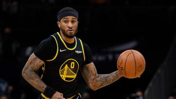 CHARLOTTE, NORTH CAROLINA - NOVEMBER 14: Gary Payton II #0 of the Golden State Warriors brings the ball up court against the Charlotte Hornets during their game at Spectrum Center on November 14, 2021 in Charlotte, North Carolina. NOTE TO USER: User expressly acknowledges and agrees that, by downloading and or using this photograph, User is consenting to the terms and conditions of the Getty Images License Agreement. (Photo by Jacob Kupferman/Getty Images)