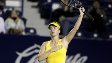 Elina Svitolina celebrates after beating Russia's Anasatsia Potapova in Monterrey.