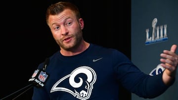 ATLANTA, GA - JANUARY 29: Head Coach Sean McVay of the Los Angeles Rams speaks during Rams media availability for Super Bowl LIII at the Marriott Atlanta Buckhead on January 29, 2019 in Atlanta, Georgia. Scott Cunningham/Getty Images/AFP
== FOR NEWSPAPERS, INTERNET, TELCOS & TELEVISION USE ONLY ==