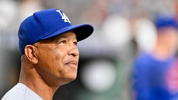 HOUSTON, TEXAS - JULY 26: Dave Roberts #30 of the Los Angeles Dodgers looks on from the dugout in the first inning against the against the Houston Astros at Minute Maid Park on July 26, 2024 in Houston, Texas. Logan Riely/Getty Images/AFP (Photo by Logan Riely / GETTY IMAGES NORTH AMERICA / Getty Images via AFP)