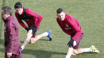 Gaitán junto a Lucas en la sesión de entrenamiento de hoy.