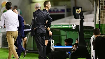 Iván Ania revisando el VAR junto al árbitro.