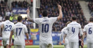 James Rodríguez marcó el tercer tanto en el triunfo del Real Madrid 1-4, ante el Eibar, por la fecha 26 de la Liga de España.