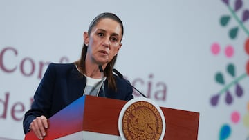 Mexico's President Claudia Sheinbaum speaks during a press conference, as U.S. President Donald Trump threatened on Saturday to impose a 30% tariff on imports from Mexico and the European Union starting on August 1, in Mexico City, Mexico July 14, 2025. REUTERS/Raquel Cunha