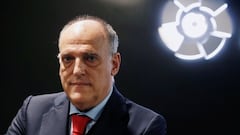 La Liga President Javier Tebas poses before an online interview with Reuters at the La Liga headquarters in Madrid, Spain January 27, 2021. REUTERS/Susana Vera